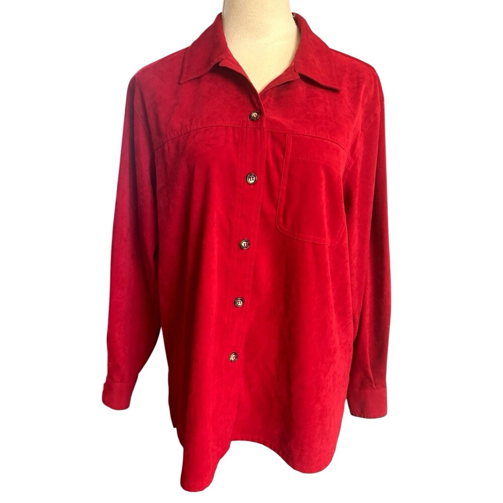 VTG Talbots Womens S Red Tunic Button Down Microfiber Long Sleeves Career Top